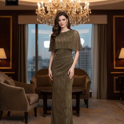 Label : LUXE ☑️ เดรสเสื้อคอกลมแขนกุด ดีเทลเป็นเสื้อคลุมไหล่ในตัว กระโปรงทรงสอบจับเดรป ☑️ ทำจากผ้าราเม่อัดพลีท ผสมดิ้นเมทัลลิค มีประกายเล่นแสงสวย ผ้านุ่มยืดหยุ่น คัตติ้งประณีต ☑️ มีซิปซ่อนและซับในเต็มตัวค่ะ