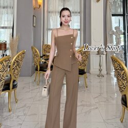 Teg : Lover’s Shop Detail : Set ยีนส์ 2ชิ้น สีน้ำตาล เสื้อ+กางเกง #LoveShop #เซ็ทกางเกงผ้าพื้น