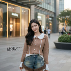 เซ็ต 2 ชิ้น เสื้อแขนยาวคอปกแต่งระบาย แต่งกระดุมด้านหน้า ผ้ายืดหยุ่นใส่สบาย มาพร้อมกับกางเกงยีนส์ขาสั้น ผ้ายืด เอวสูง มีขนฟรุ้งฟริ้งนุ่มๆๆๆฟูๆสีน้ำตาล ใส่แมตช์น่ารักมากค้าาา