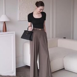 Label :: RAMI-PAPHA(รมิปภา) เสื้อดีไซน์เก๋ + กางเกงขายาวสีน้ำตาล เนื้อผ้าสวยมีเทคเจอร์