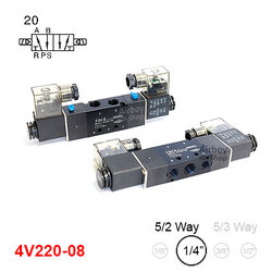 โซลินอยด์วาล์ว รุ่น 4V220-08 (Port 1/4") 5/2 Double Coil