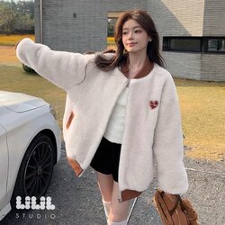 เสื้อกันหนาว เสื้อขนแกะบุซับในเย็บลายตาราง 🇰🇷ปักหัวใจเก๋ๆ ซิปหน้ากระเป๋าข้าง น้ำหนักเบา เข้าใจนักเดินทางสุด