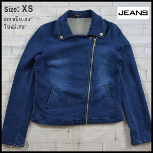 JEANS อกจริง33' (XS) เสื้อแจ็คเก็ตยีนส์ เสื้อยีนส์แขนยาวหญิงชาย สีเข้ม มีซิป ผ้านุ่มใส่สบายเป็นผ้ายีนส์ยีด