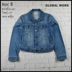 GLOBAL WORK อกจริง 34 ไซส์ S เสื้อแจ็คเก็ตยีนส์ แขนยาว ผู้หญิง เนื้อผ้านุ่มใส่สบาย ทรงสวย มีกระเป๋าข้างเป๋าใน