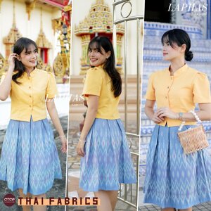 กระโปรงจีบทวิชรอบตัว [มีสีให้เลือก] ลายไทย ซิปหลัง มีซับใน เอวสูง ผ้าไทยใส่ทำงาน LOOM Women Clothing