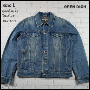 OPEN DICH อกจริง 42 ไซส์ L เสื้อแจ็คเก็ตยีนส์ แขนยาว ผู้ชาย สีฟอกซีด ทรงสวย มีกระเป๋าข้าง ใส่คลุมกันแดด