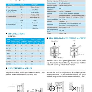 SAFETY KEY INTERLOCK SWITCHES เซฟตี้คีย์อินเตอร์ล๊อคสวิทซ์ (ใช้คอนโทรลปิด-เปิดฝาตู้คอนโทรล)