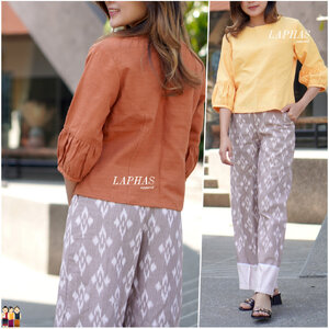 เสื้อแขนพอง [มีสีให้เลือก] ผ้าฝ้ายฝอกนุ่ม 100% กระดุมหลัง เสื้อผ้าฝ้ายคอกลม LOOM Women Clothing