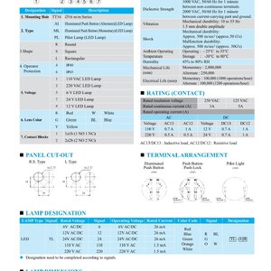WATERPROOF PUSH BUTTON SWITCHED, ILLUMINATED PUSH BUTTON SWITCHES, IP65 และ IP40 รุ่น TT16 ∅16mm สวิทซ์กด, สวิทซ์กดพร้อมไพลอตแลมป์ ทั้งชนิดธรรมดาและชนิดกันน้ำ