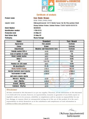 COA ,MSDS(SDS) Iron oxide brown / สีน้ำตาล ไอรอนออกไซด์ / C.I.77491 , C.I.77492 , C.I. 77499