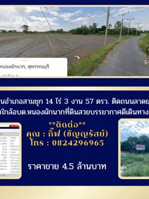 ขายที่ดินอำเภอสามชุก 14 ไร่ 3 งาน 57 ตรว. ติดถนนลาดยางไฟฟ้าเข้าถึงใกล้อบต.หนองผักนาก ที่ดินสวยบรรยาการดีเดินทางเข้าออกสะดวก